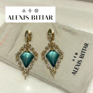 Alexis Bittar Gold+Diamond+Green Lucite Drop Statement Earrings